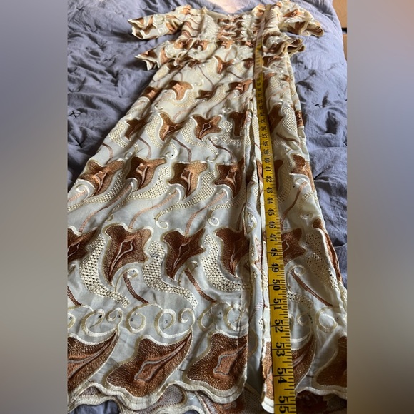 Handmade elegant women’s special occasion peplum gown in brown yellow Size S - Picture 14 of 14